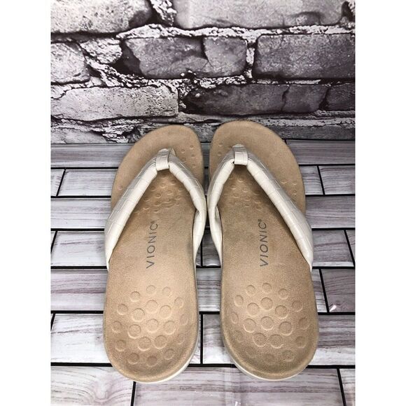 Vionic Layne Cream Leather Thong Flip Flops Orthopedic Sandals Women 10M US/42EU - Picture 8 of 16